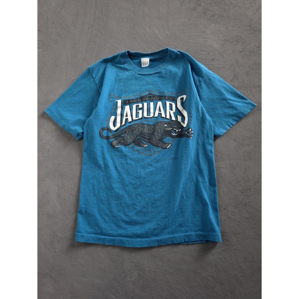 Vintage 1990s NFL‎ Jacksonville Jaguars Teal T-shirt Single Stitch Crewneck L